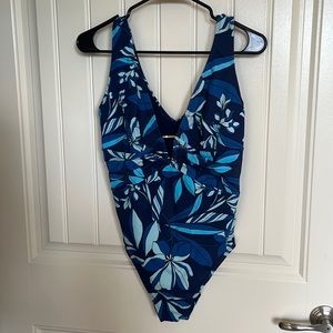 ADORE ME blue floral one piece bathing suit with silver hardware size 0X (12/14)